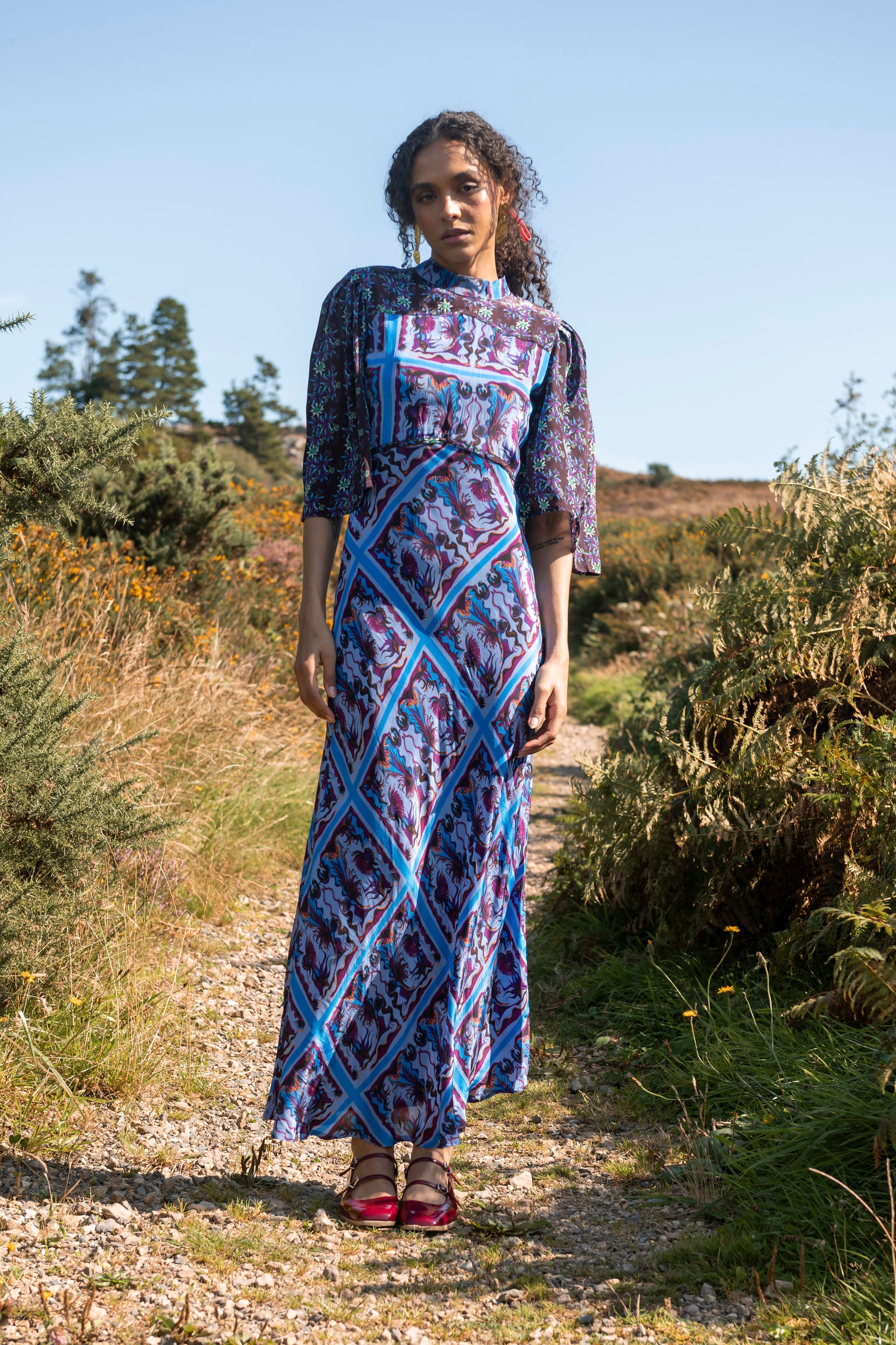 Bethan Dress in blue print