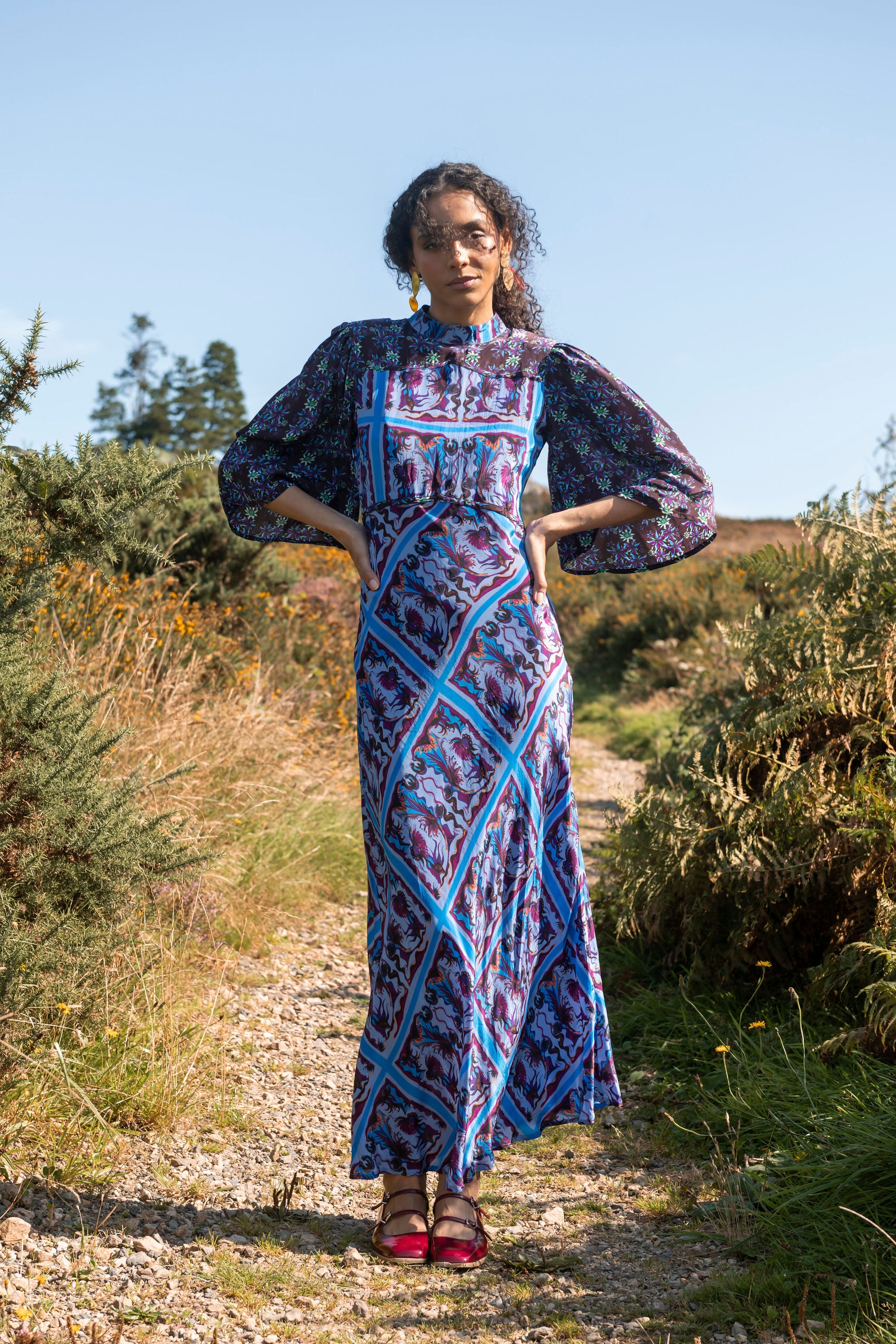 Bethan Dress in blue print