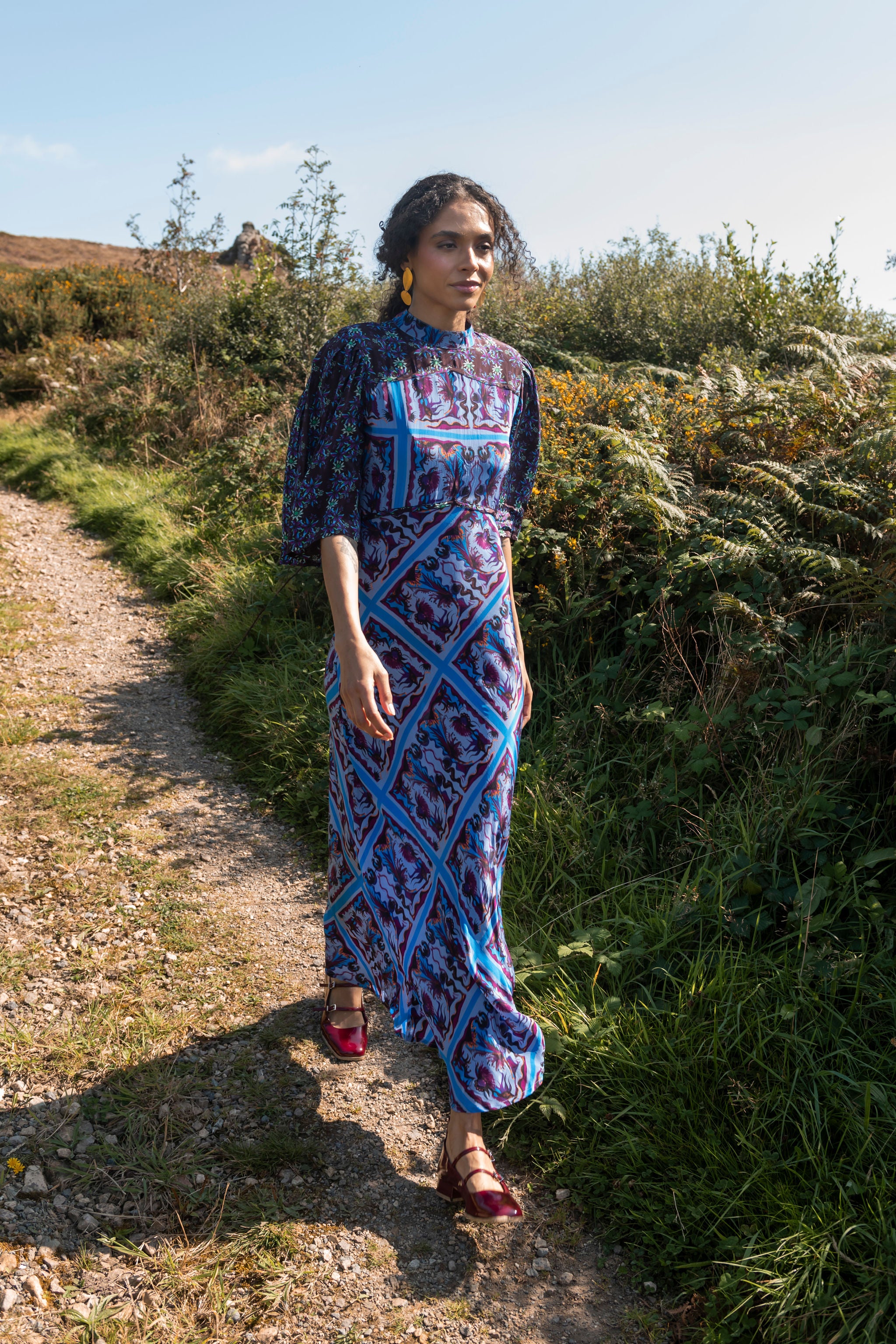 Bethan Dress in blue print