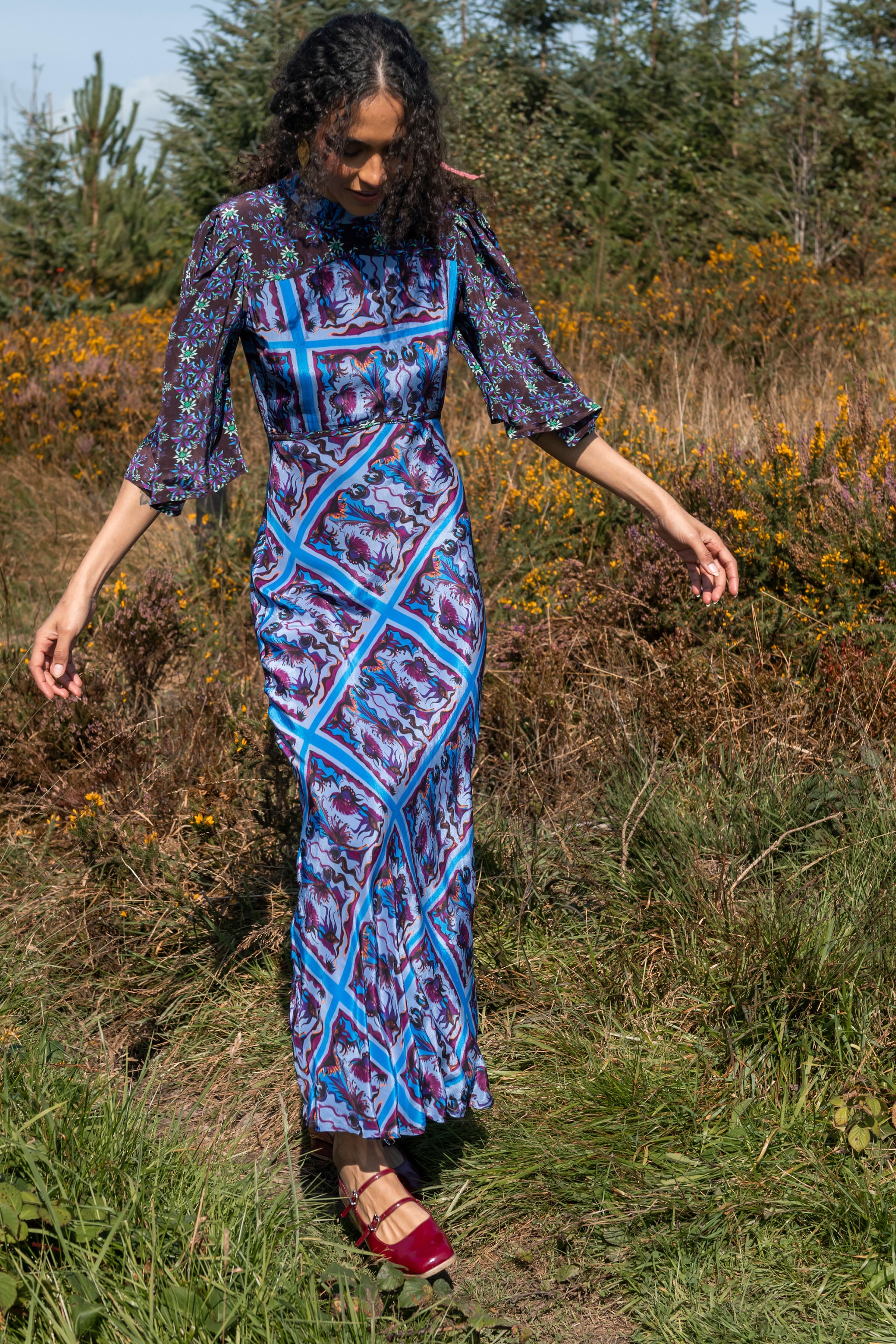 Bethan Dress in blue print