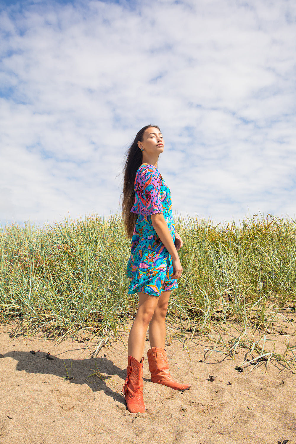 Orange and clearance turquoise dress